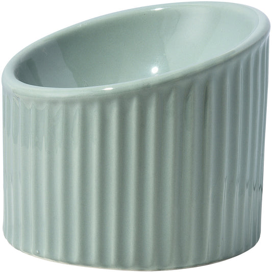 Elevated tilted ceramic pet bowl whisker-friendly anti-vomit feeder