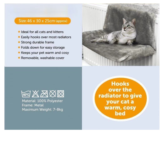 Grey hanging cat radiator bed with folding frame