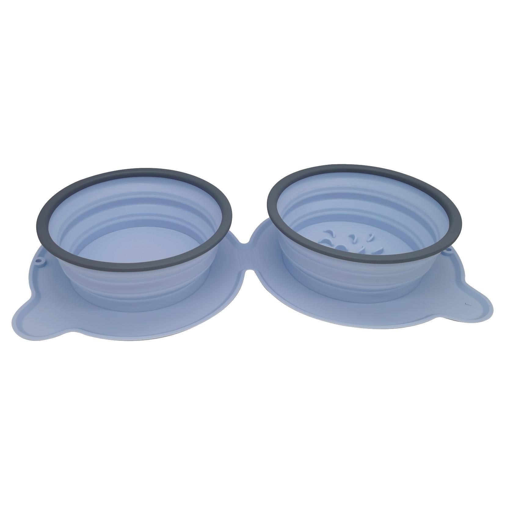 Sky blue portable double dog travel bowl