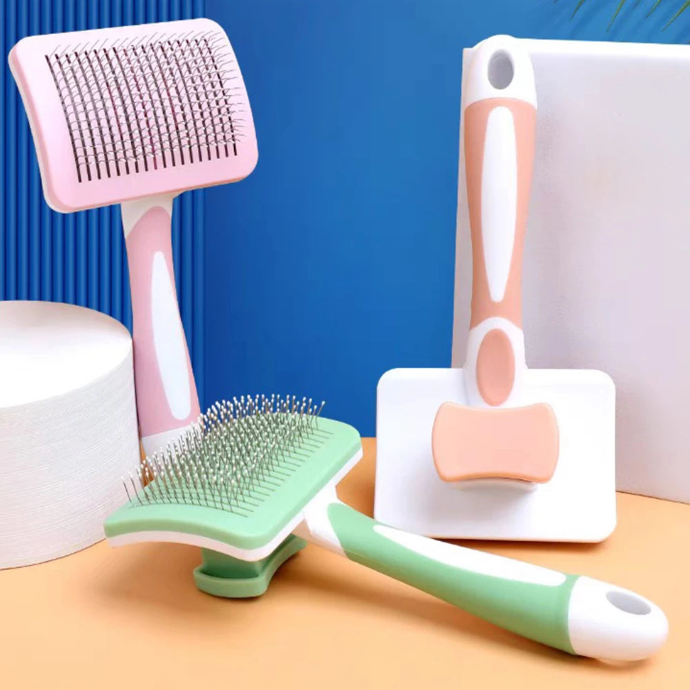 Self-cleaning slicker brush for dogs and cats one-click deshedding