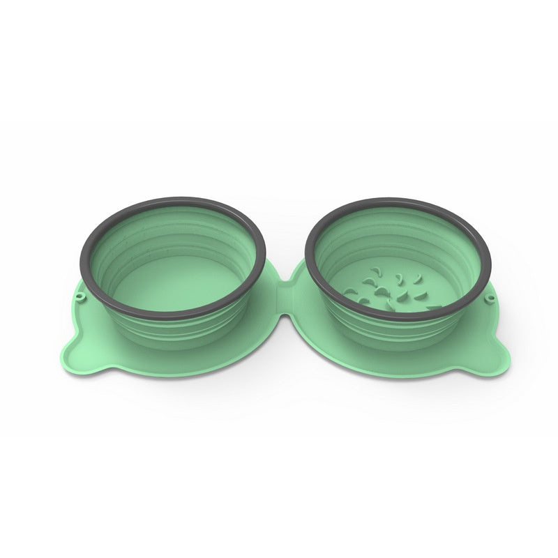 Green collapsible silicone pet travel bowl