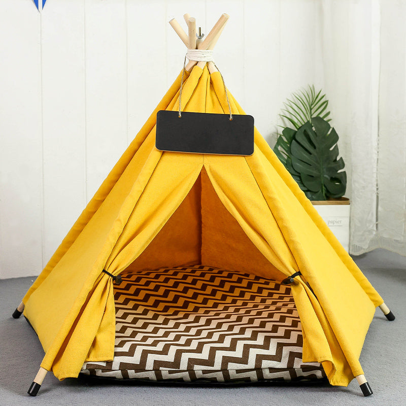 Yellow canvas cat and dog teepee bed