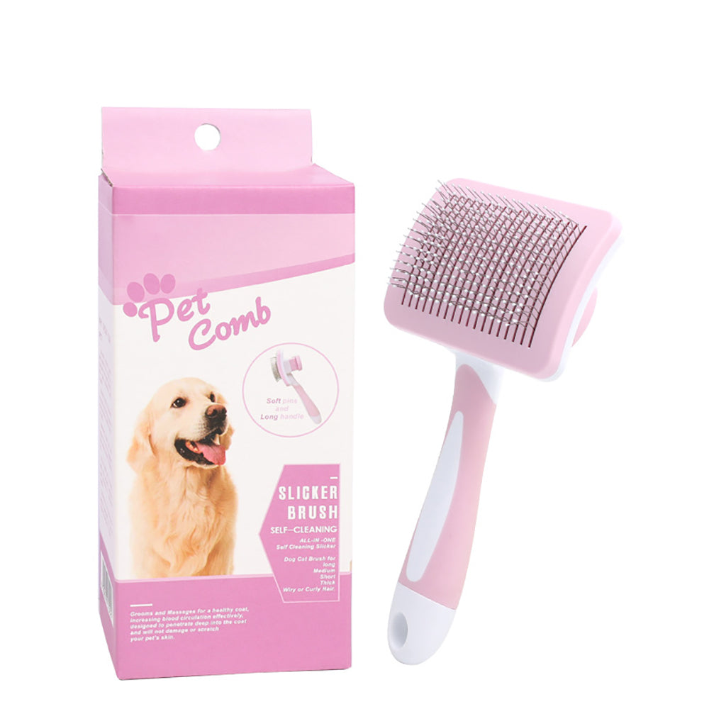 Pink self-cleaning slicker brush for cats and dogs