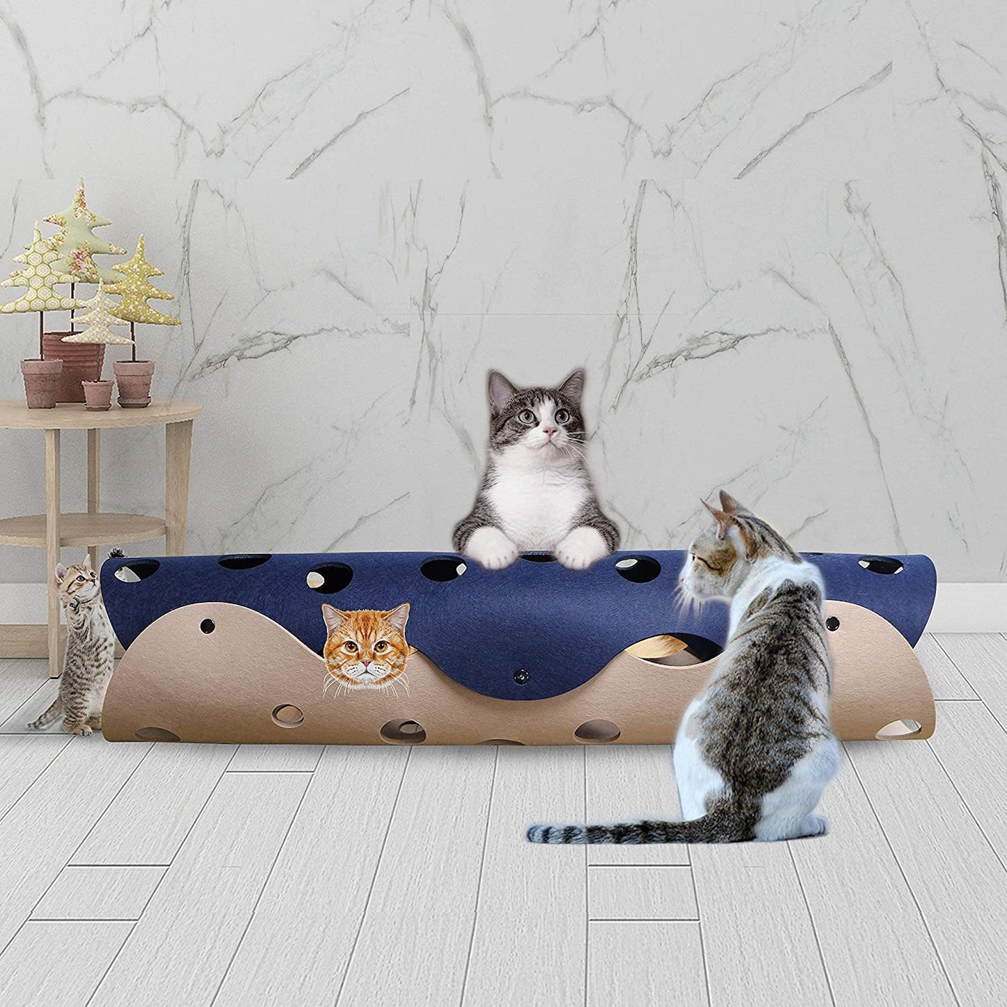 Collapsible cat tunnel toy for indoor cats
