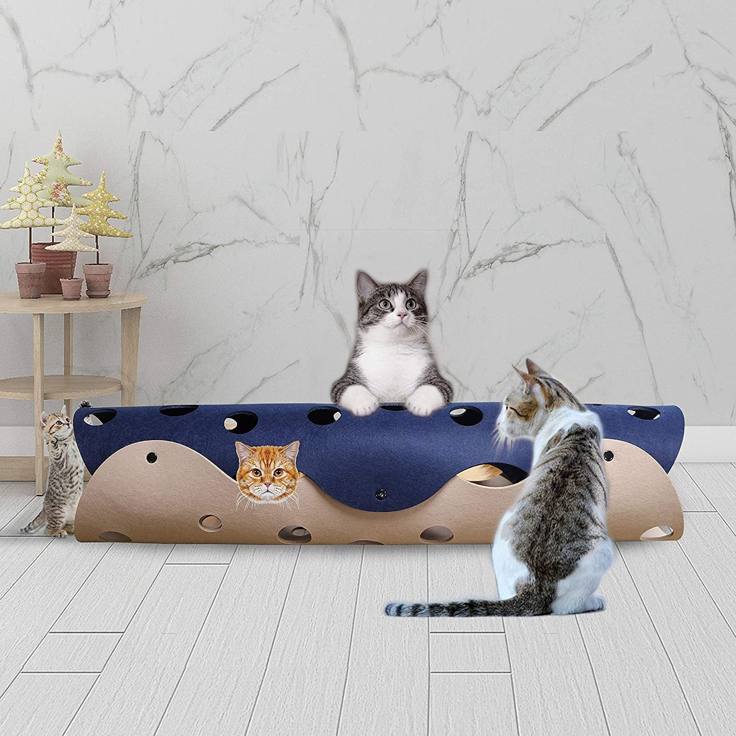 Collapsible cat tunnel toy for indoor cats