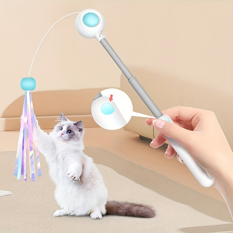 Cat chasing feather teaser wand toy