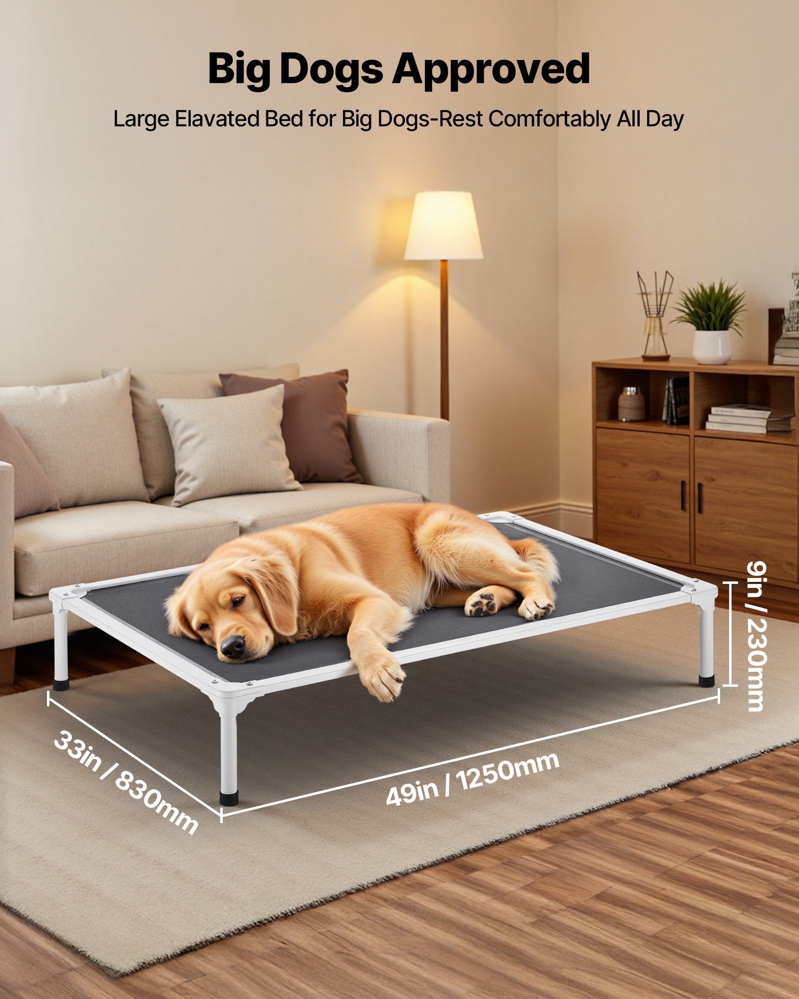 Sturdy aluminium frame raised dog bed for large dogs