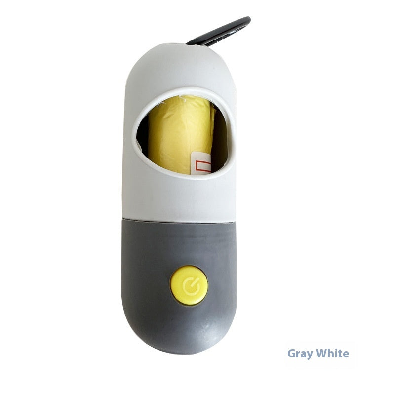 Grey clip-on dog waste bag dispenser with light