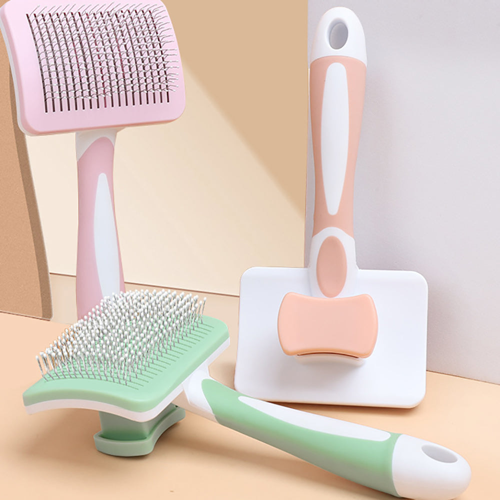 One-click self-cleaning slicker brush retracting bristles