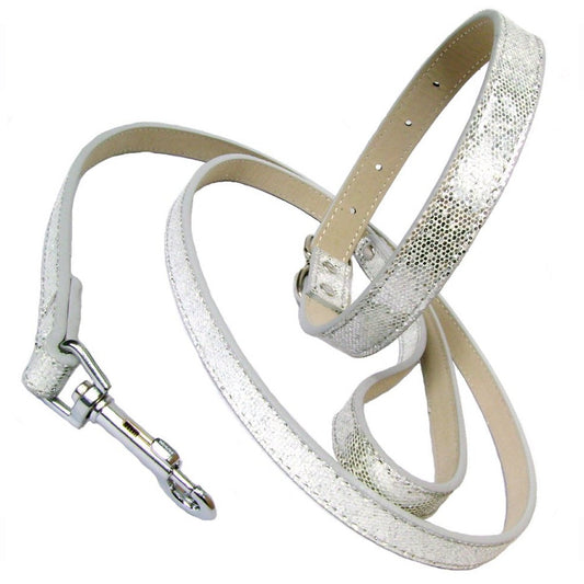 Disco Fever silver glitter dog collar and lead set