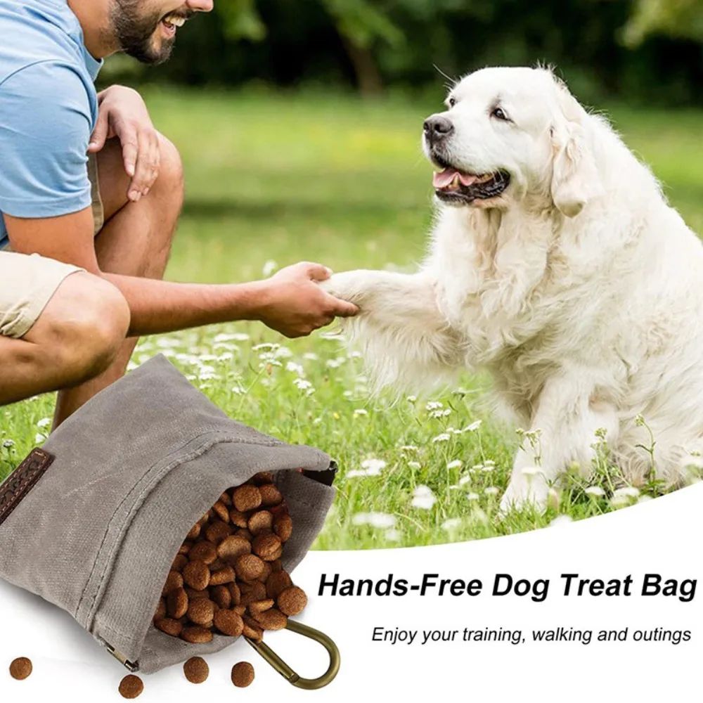 Waxed canvas dog treat pouch with carabiner clip