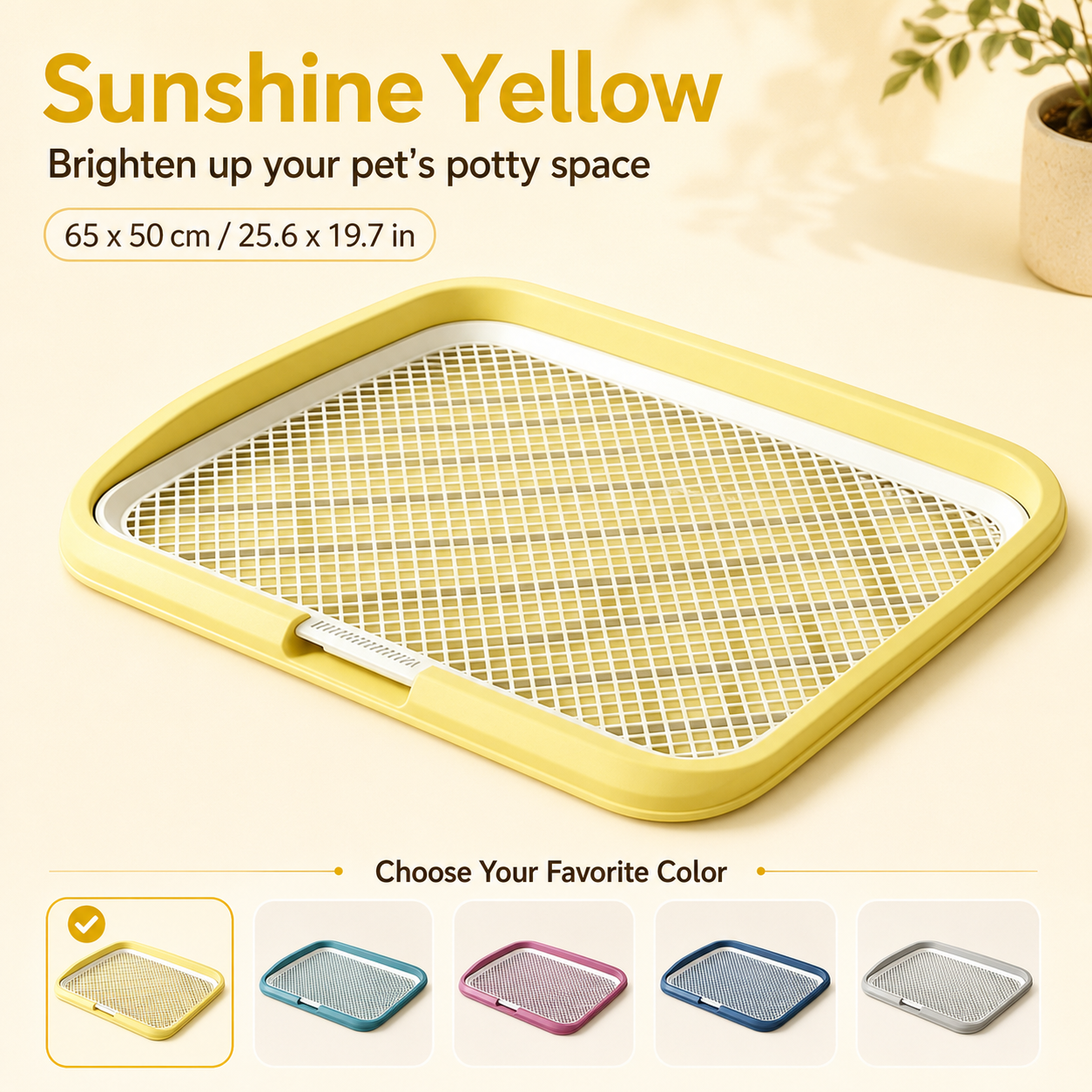 Yellow puppy training toilet tray with removable mesh