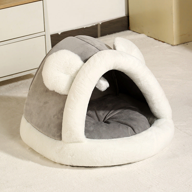 Grey self-warming cat cave tent bed